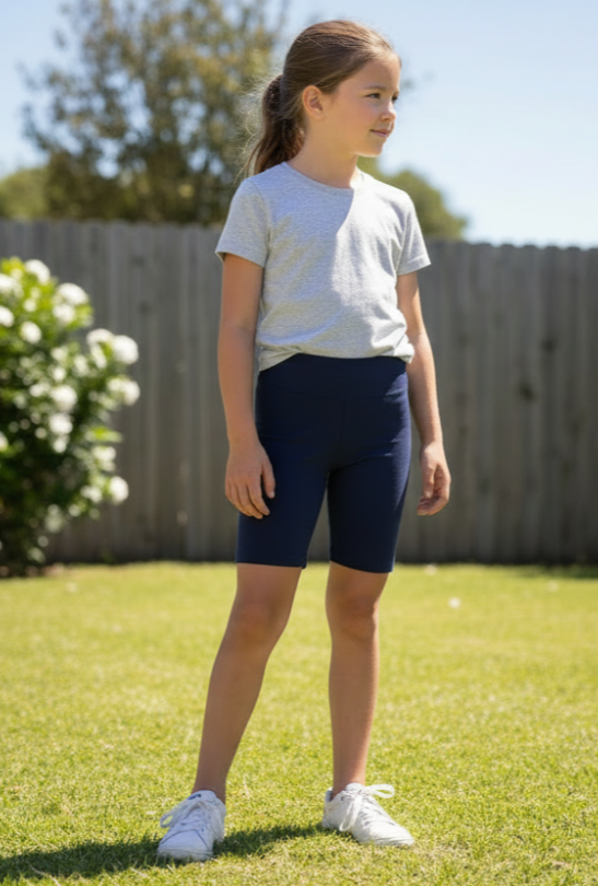 Girls’ Navy Twirl Shorts – Soft Stretch Play Shorts with Elastic Waistband & Flowy Fit