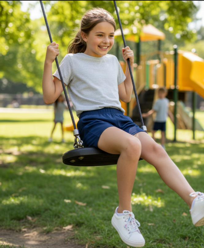 Girls’ Navy Twirl Shorts – Soft Stretch Play Shorts with Elastic Waistband & Flowy Fit