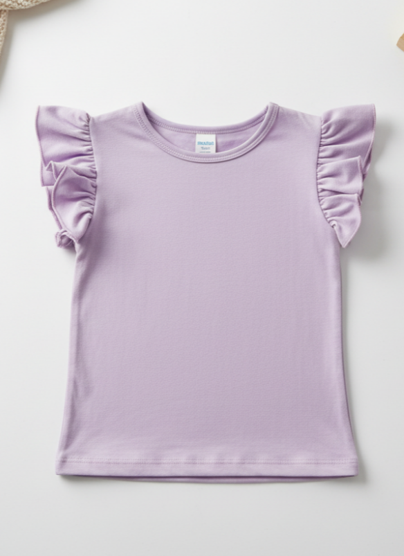 Girls’ Lavender Ruffle Sleeve Tee – Soft Cotton Short Sleeve Top for Toddlers & Kids