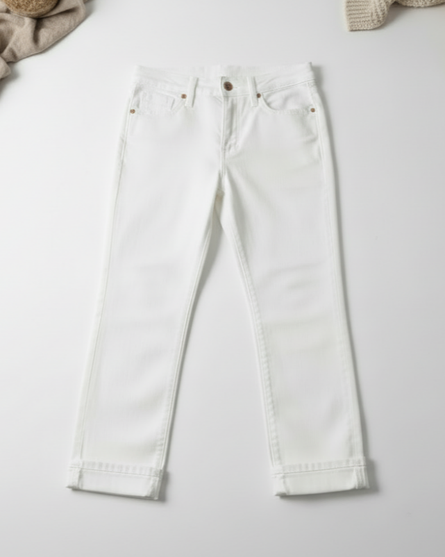 JB White Cuffed Capri Pants – High-Rise Stretch Denim Cropped Jeans for Women with Tummy Control