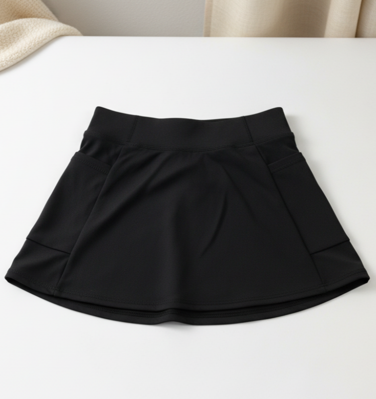 Girls’ Black/Pink Athletic Yoga Skirt – Stretch Flare Skort with Built-In Shorts for Dance, Play & Everyday Wear