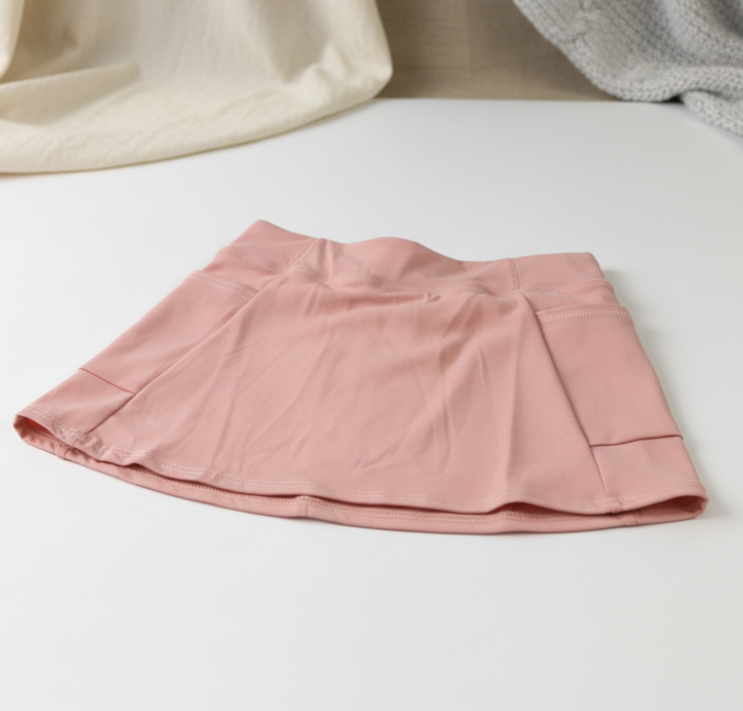 Girls’ Black/Pink Athletic Yoga Skirt – Stretch Flare Skort with Built-In Shorts for Dance, Play & Everyday Wear