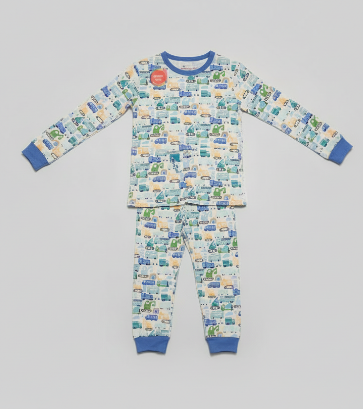 MM “As Truck Would Have It” Pajama Set – Long Sleeve Toddler PJs with Colorful Vehicle Print & Cozy Cuffs