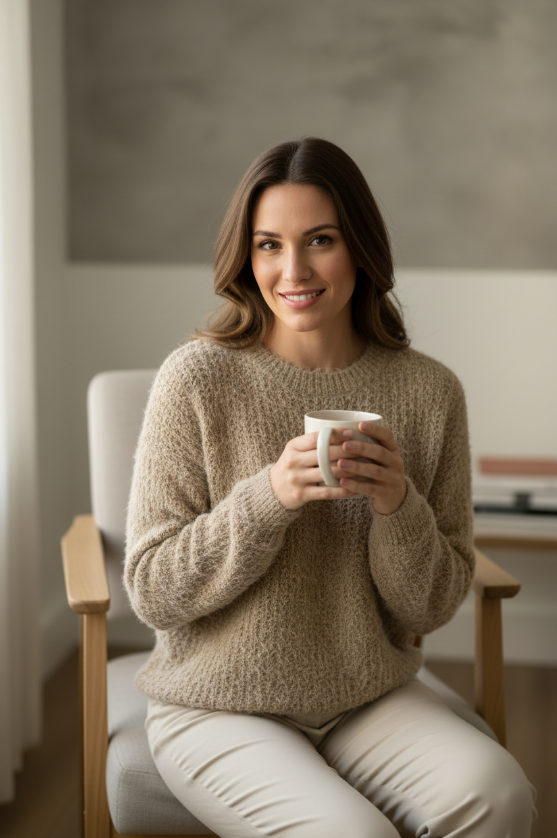 Balloon Sleeve Cozy Pullover – One Size Textured Sweater for Women with Relaxed Fit & Fuzzy Finish