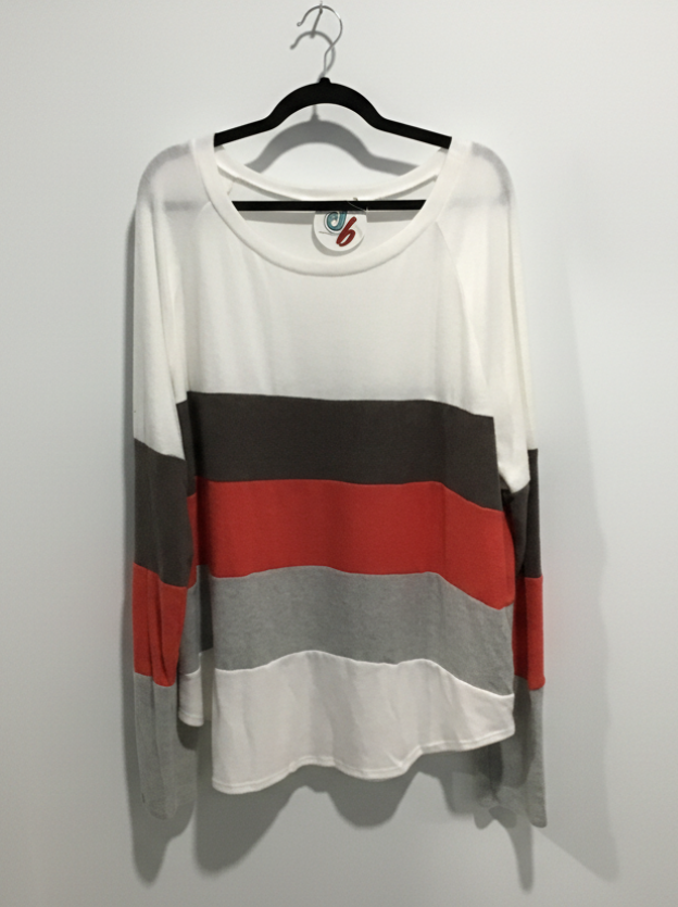 Ivory Multi Color Block Long Sleeve Top – Soft Knit Casual Pullover for Women with Modern Stripe Design