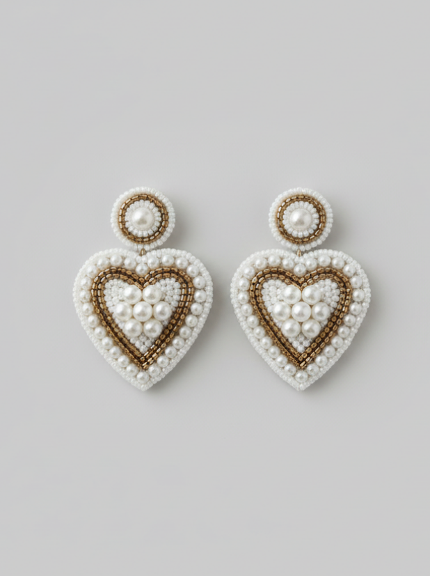 Filled with Love Beaded Heart Earrings – Pearl & Gold Statement Drops for Women’s Boutique Gifting & Glam
