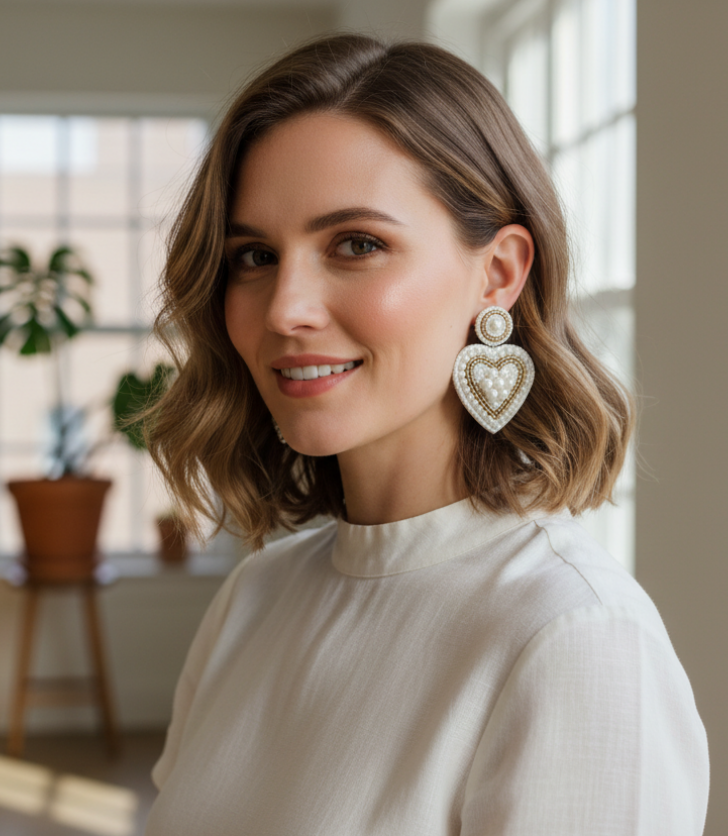 Filled with Love Beaded Heart Earrings – Pearl & Gold Statement Drops for Women’s Boutique Gifting & Glam