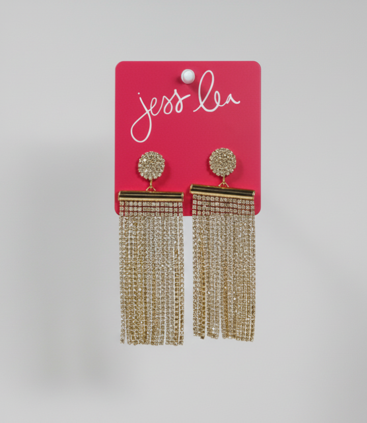 Big Entrance Gold Rhinestone Fringe Earrings – Glam Statement Drops for Women’s Events, Parties & Boutique Gifting