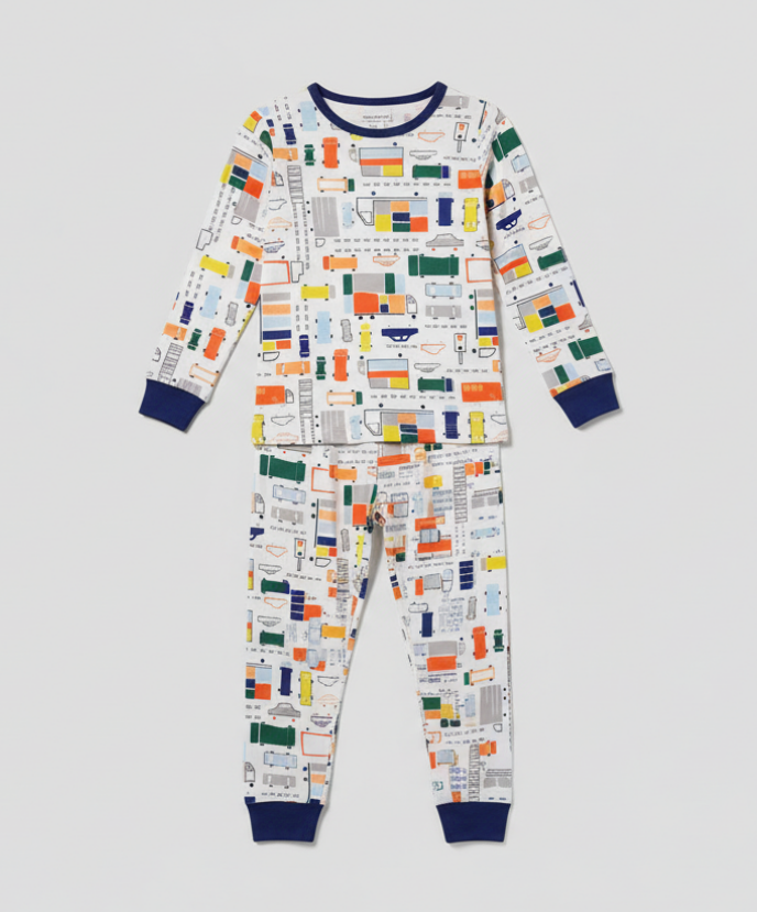 MM “Traffic Jammies” 2-Piece Pajama Set – Long Sleeve Toddler Sleepwear with Colorful Vehicle Print