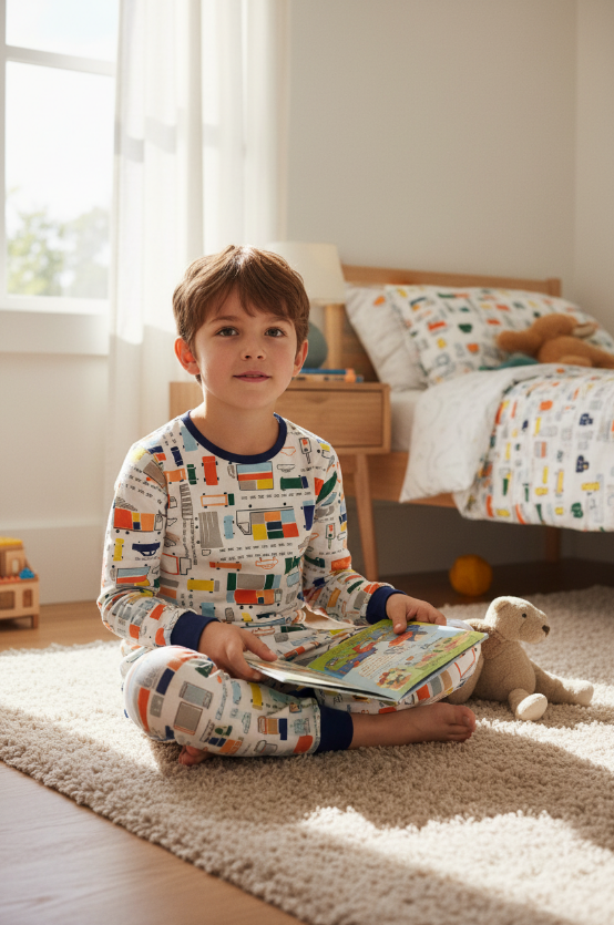 MM “Traffic Jammies” 2-Piece Pajama Set – Long Sleeve Toddler Sleepwear with Colorful Vehicle Print