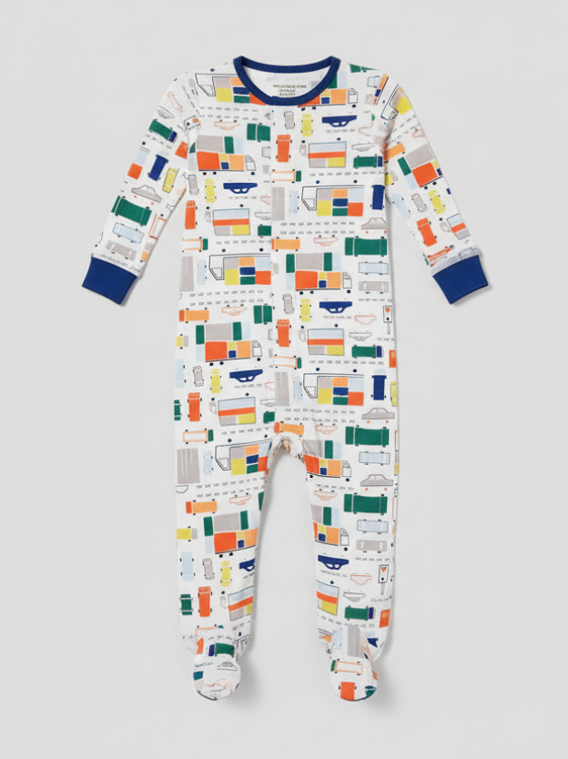 MM “Traffic Jammies” Magnetic Footie – Baby Boy One-Piece Pajamas with Vehicle Print & Easy Magnetic Closure