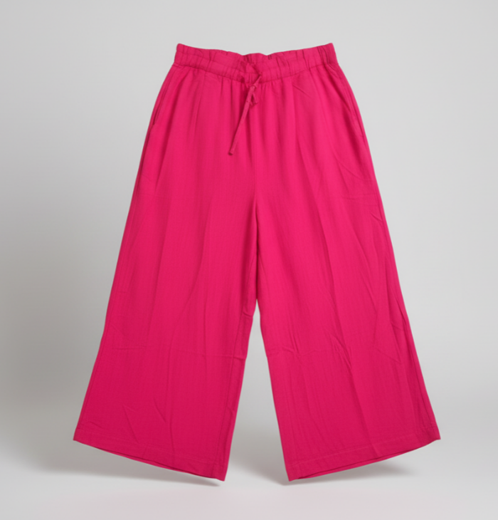 Hot Pink Linen Wide-Leg Pants with Pockets – Lightweight Cropped Trousers for Women’s Summer & Resort Style