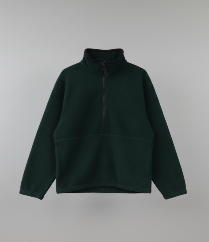 Unisex Green Polar Fleece Zip Pullover – Soft Thermal Jacket for Cold Weather & Outdoor Layering