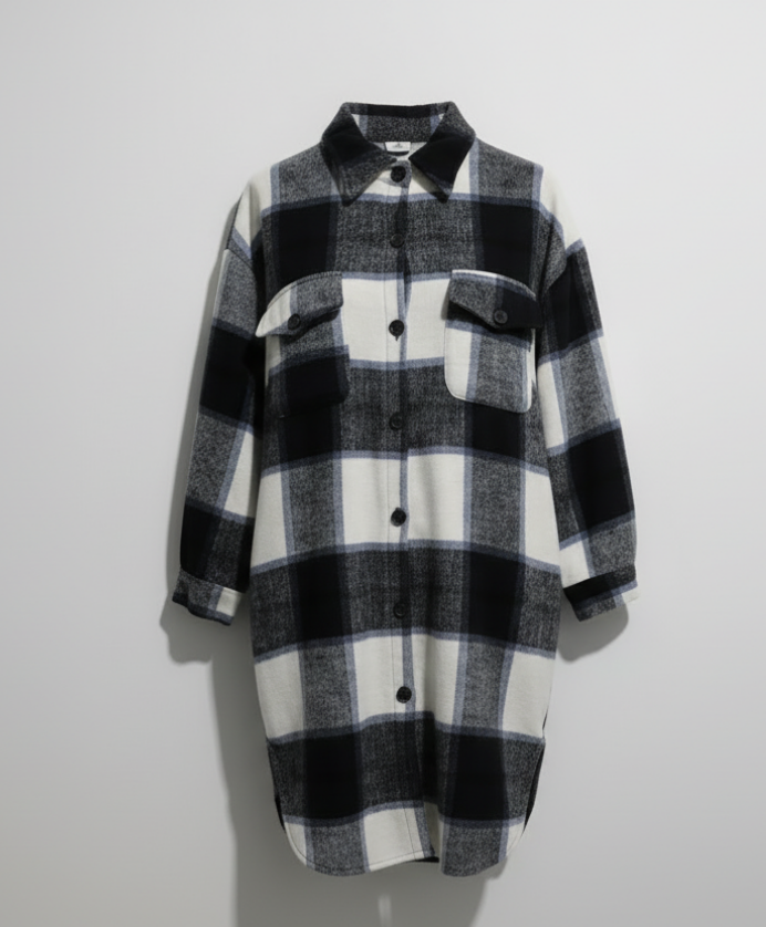 Mom & Me Navy Plaid Shacket – Soft Flannel Button-Up Jacket with Chest Pockets for Fall & Winter