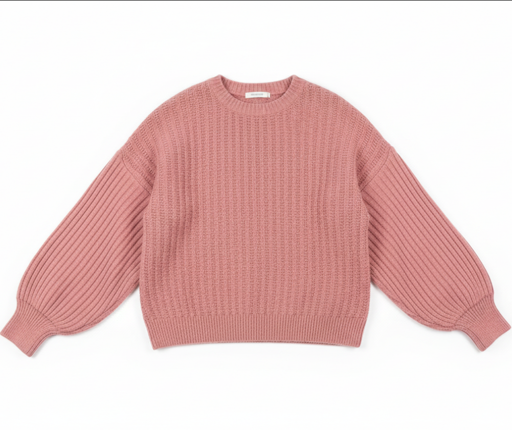 Rose Textured Knit Pullover Sweater – Soft Long Sleeve Cozy Top for Women’s Casual & Boutique Layering