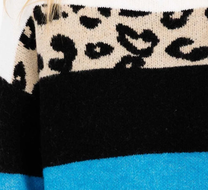 Color Block Animal Print Sweater