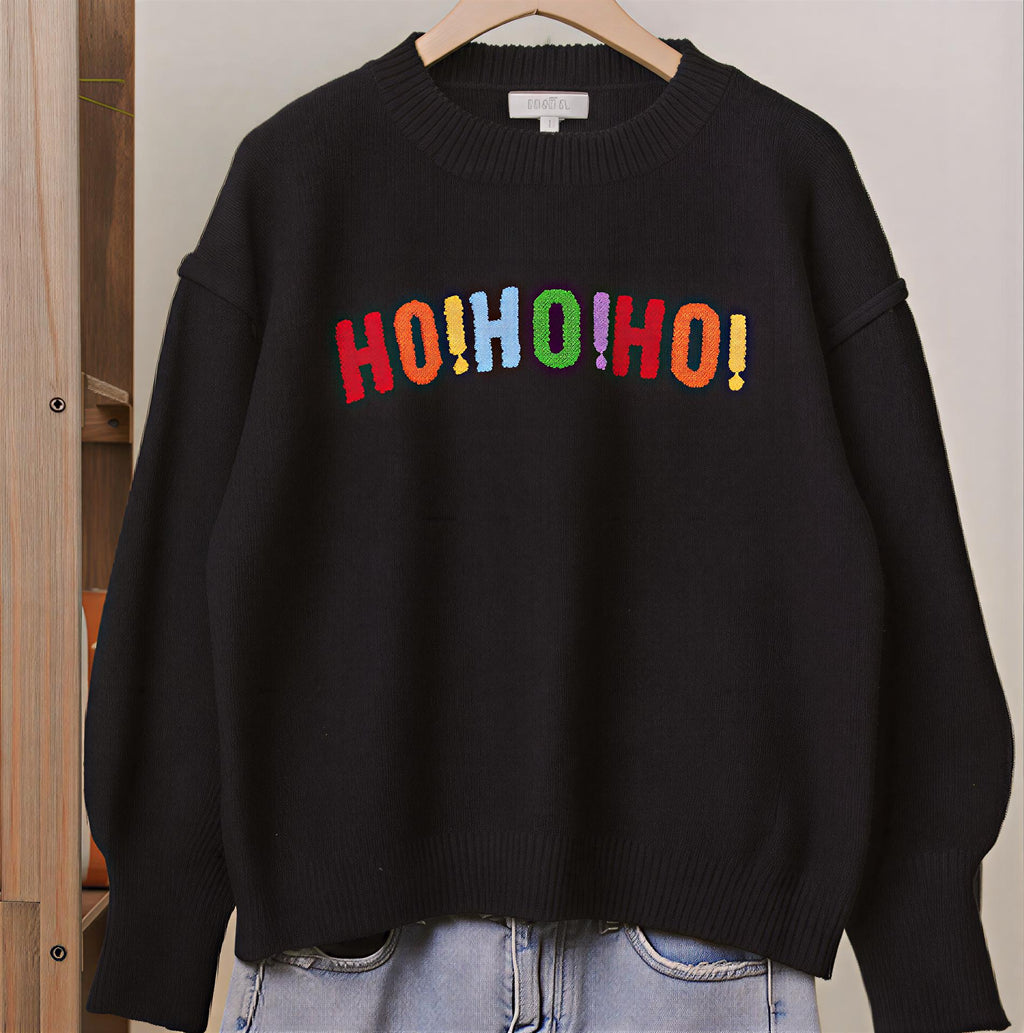 Merry Christmas Colorblock Sweater – Bold Holiday Knit with Multicolor Lettering