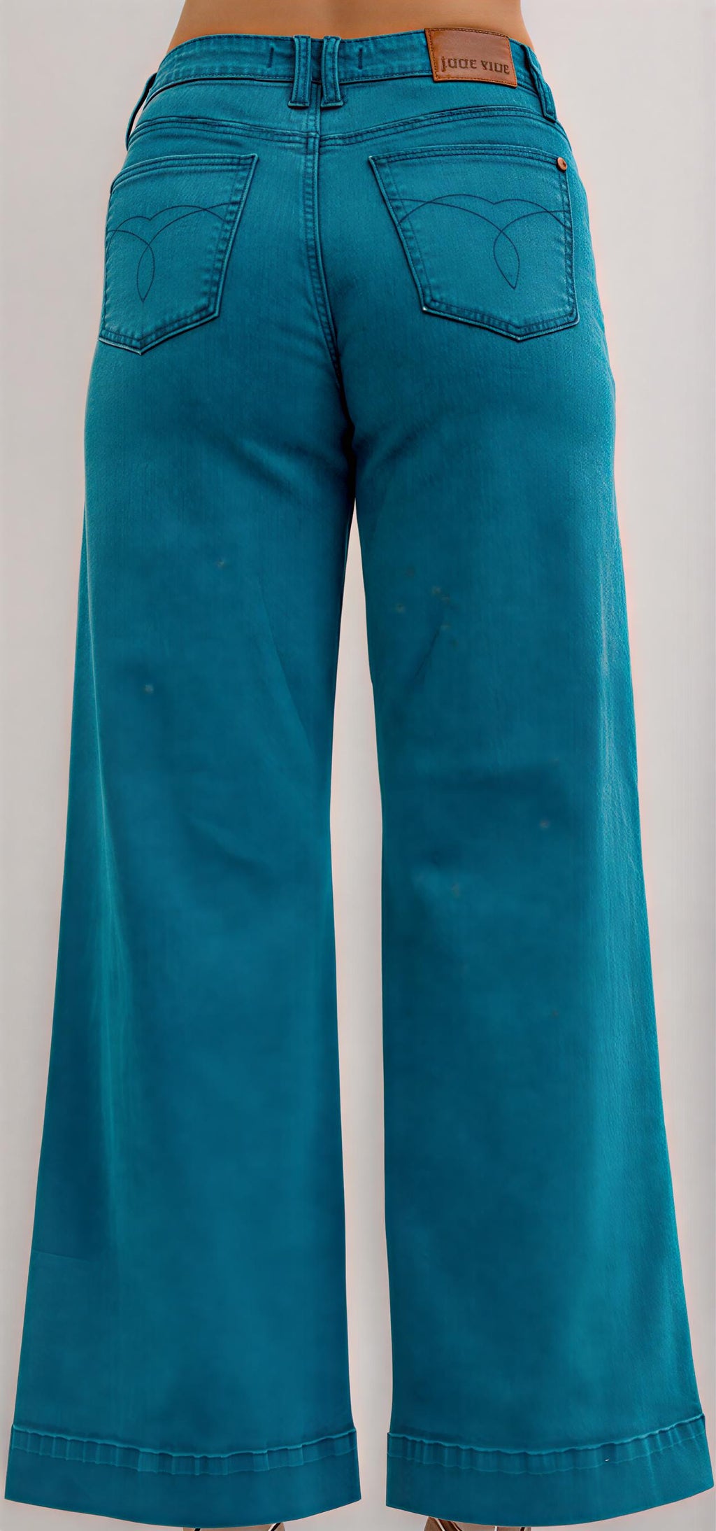 Judy Blue Teal Wide-Leg Jeans – High Waist Retro Denim with Patch Pockets & Flared Hem