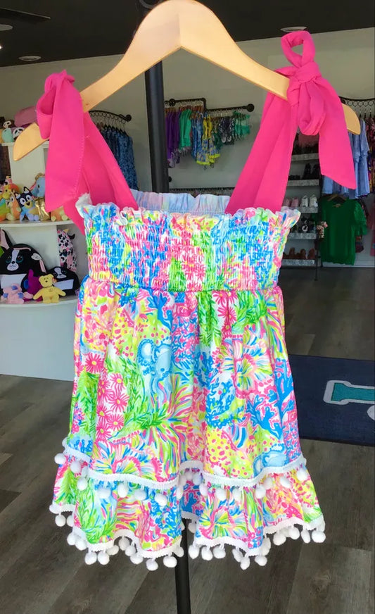 Pink Tropical Floral Smocked Dress