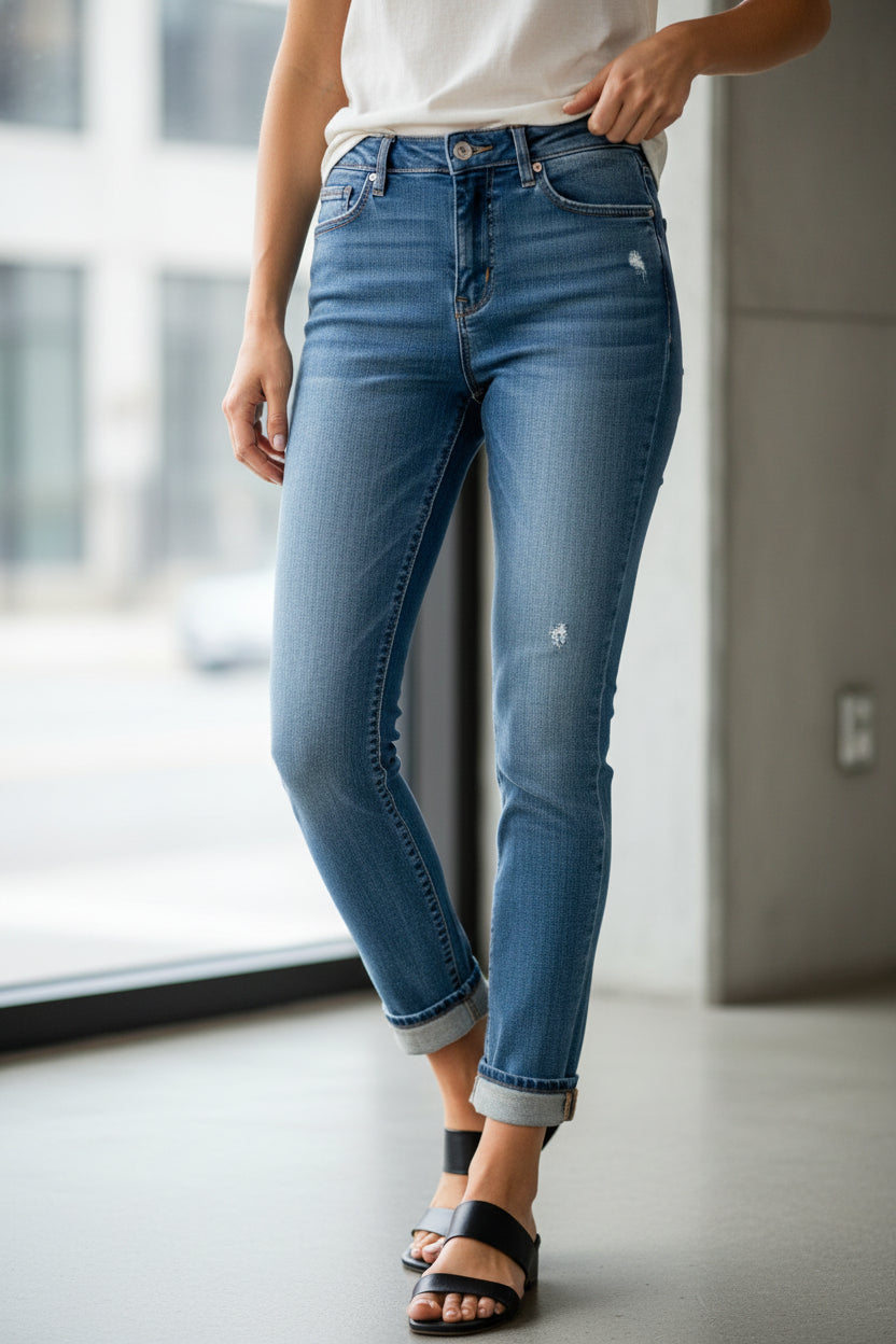 Pair of blue jeans on a white background
