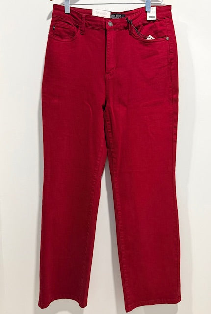 JB Red Straight-Leg Jeans – Heart Pocket Detail & Stretch Fit