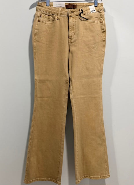 JB High-Rise Flare Jeans – Tan Stretch Denim with Vintage Silhouette