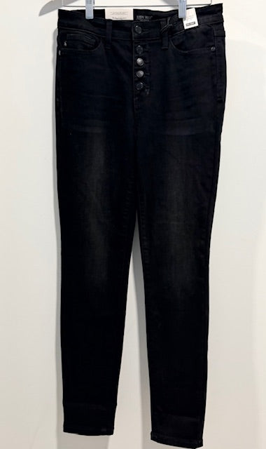 JB High-Rise Button Fly Slim Fit Jeans – Black Denim with Stretch Comfort Style