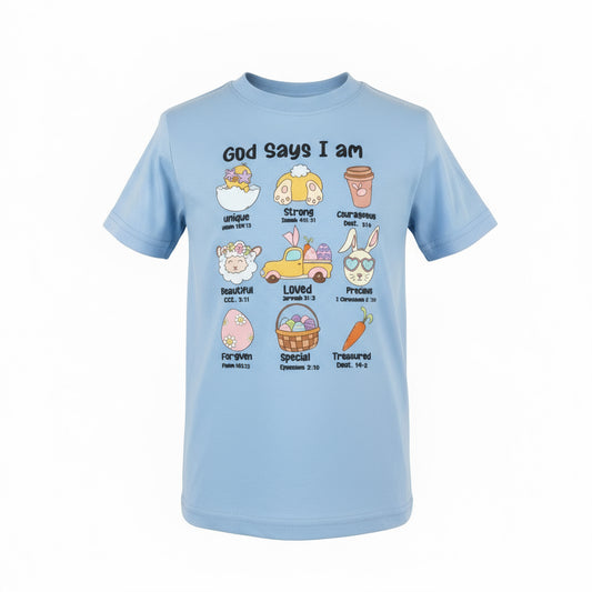 God Says I AM Easter shirt blue