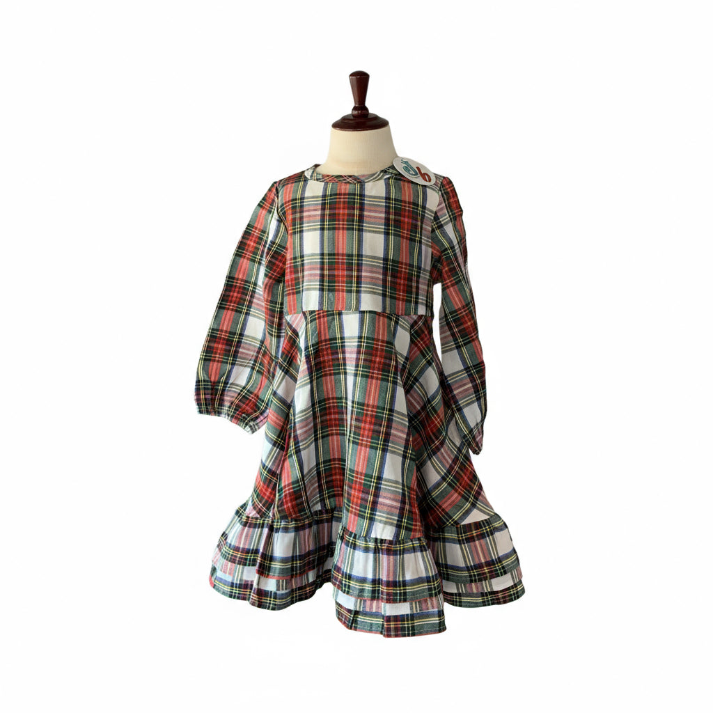 Classic Winter Holiday Plaid Ruffle Swing Dress