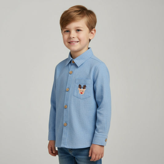 Reindeer Embroidered Pocket Shirt