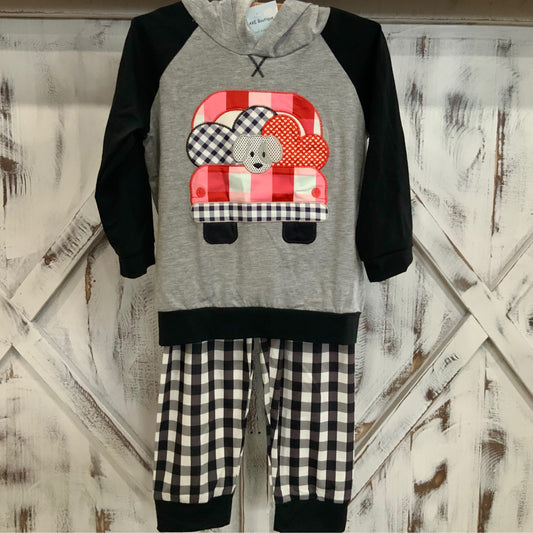 Gray Black Heart and Dog Hoodie Set