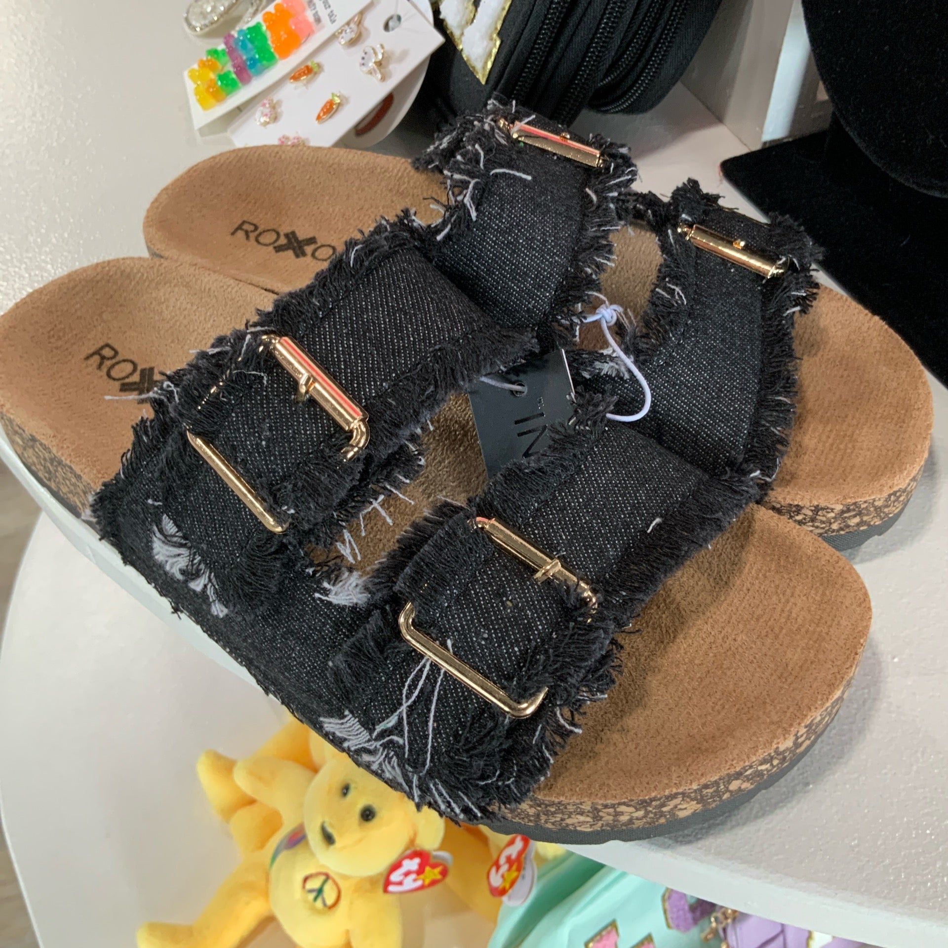 Flat Sandals Double Buckle Black