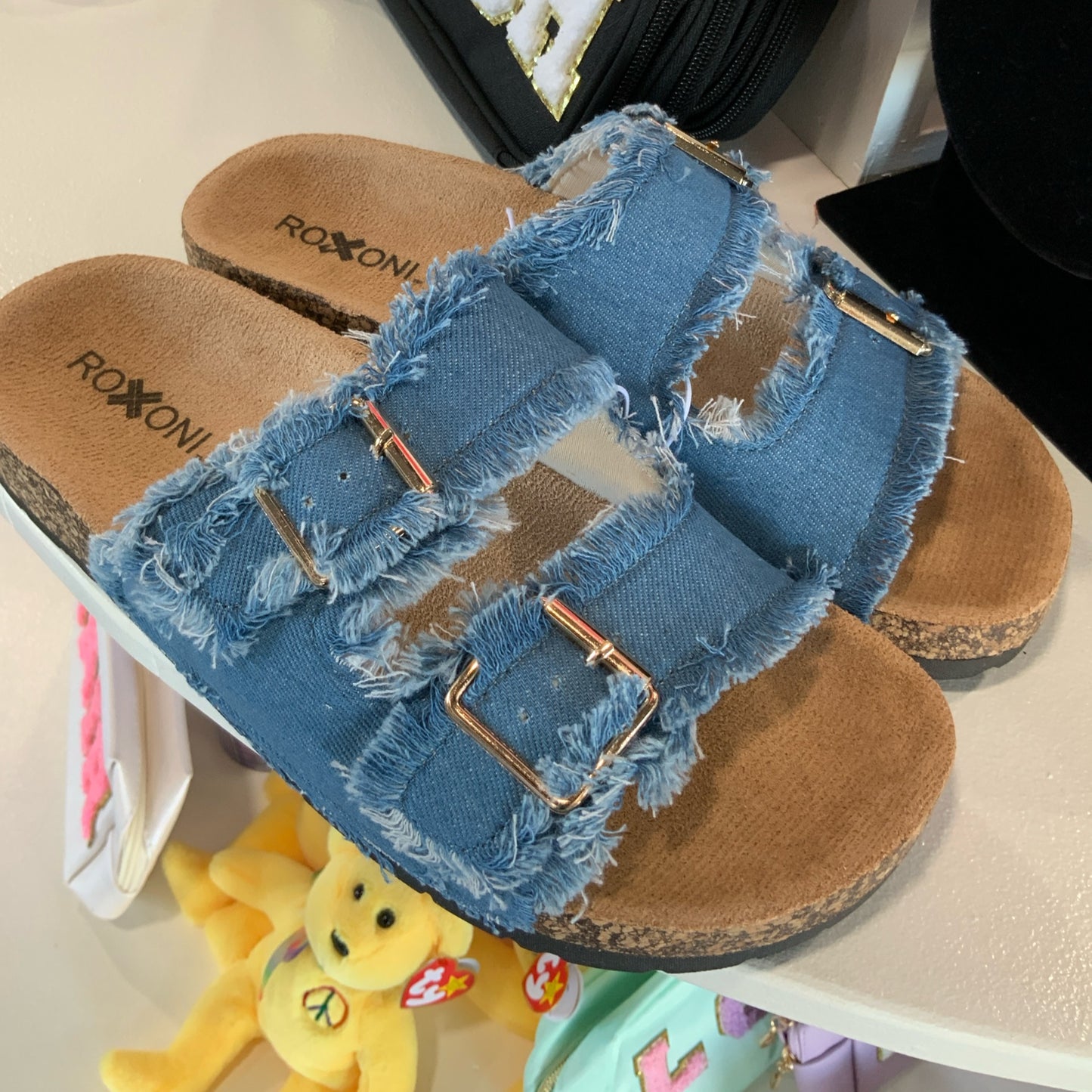 Flat Sandals Double Buckle Blue
