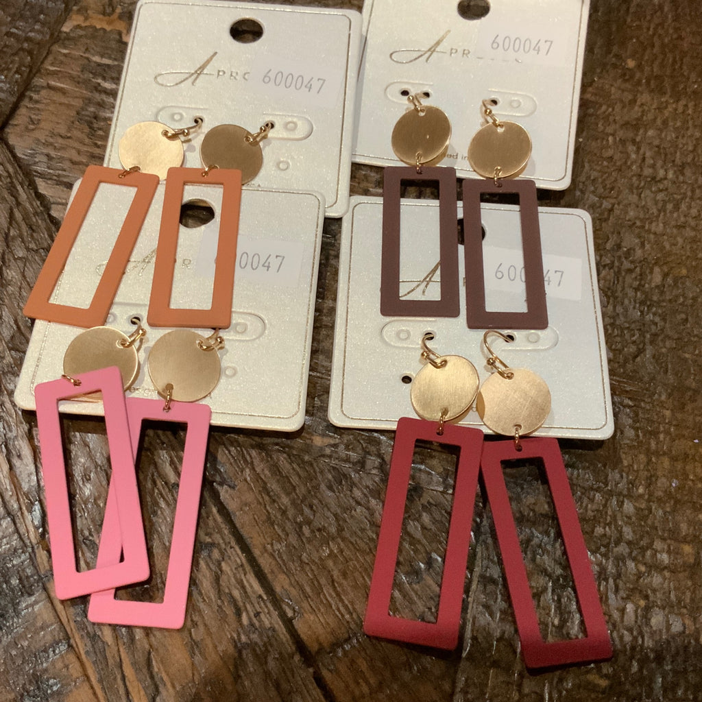 Geometric Drop Earrings – Colorful Rectangle & Gold Circle Statement Studs for Women’s Fashion