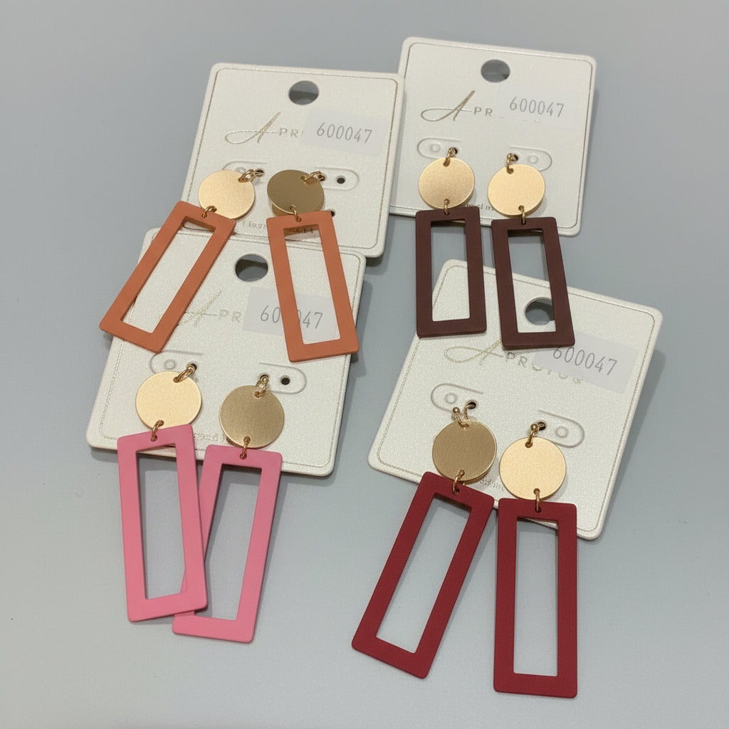 Geometric Drop Earrings – Colorful Rectangle & Gold Circle Statement Studs for Women’s Fashion