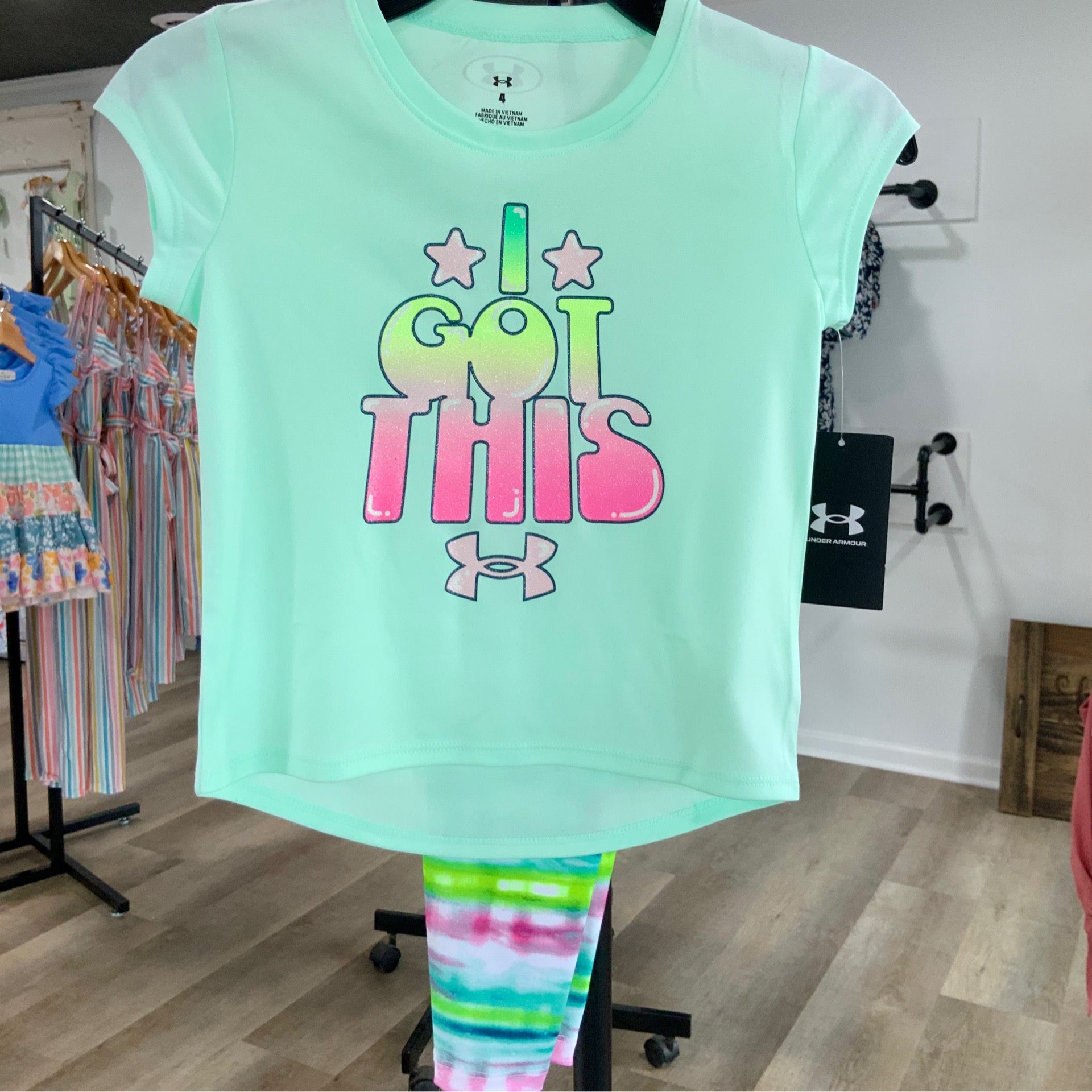 Girls “I GOT THIS” Under Armour Outfit – Mint Graphic Tee & Tie-Dye Leggings Set