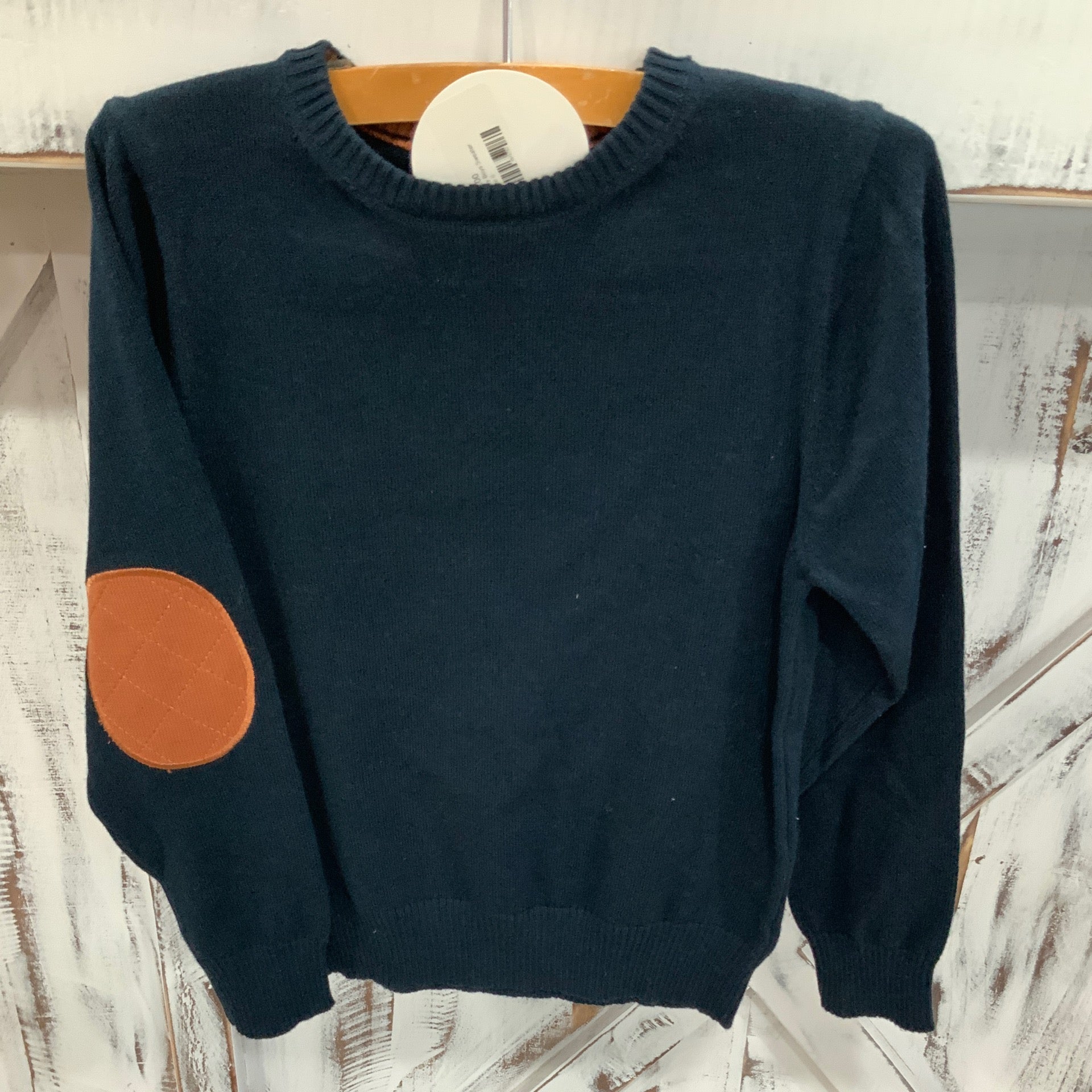 Boys’ Navy Knit Sweater with Elbow Patch – Classic Crewneck Pullover for Kids