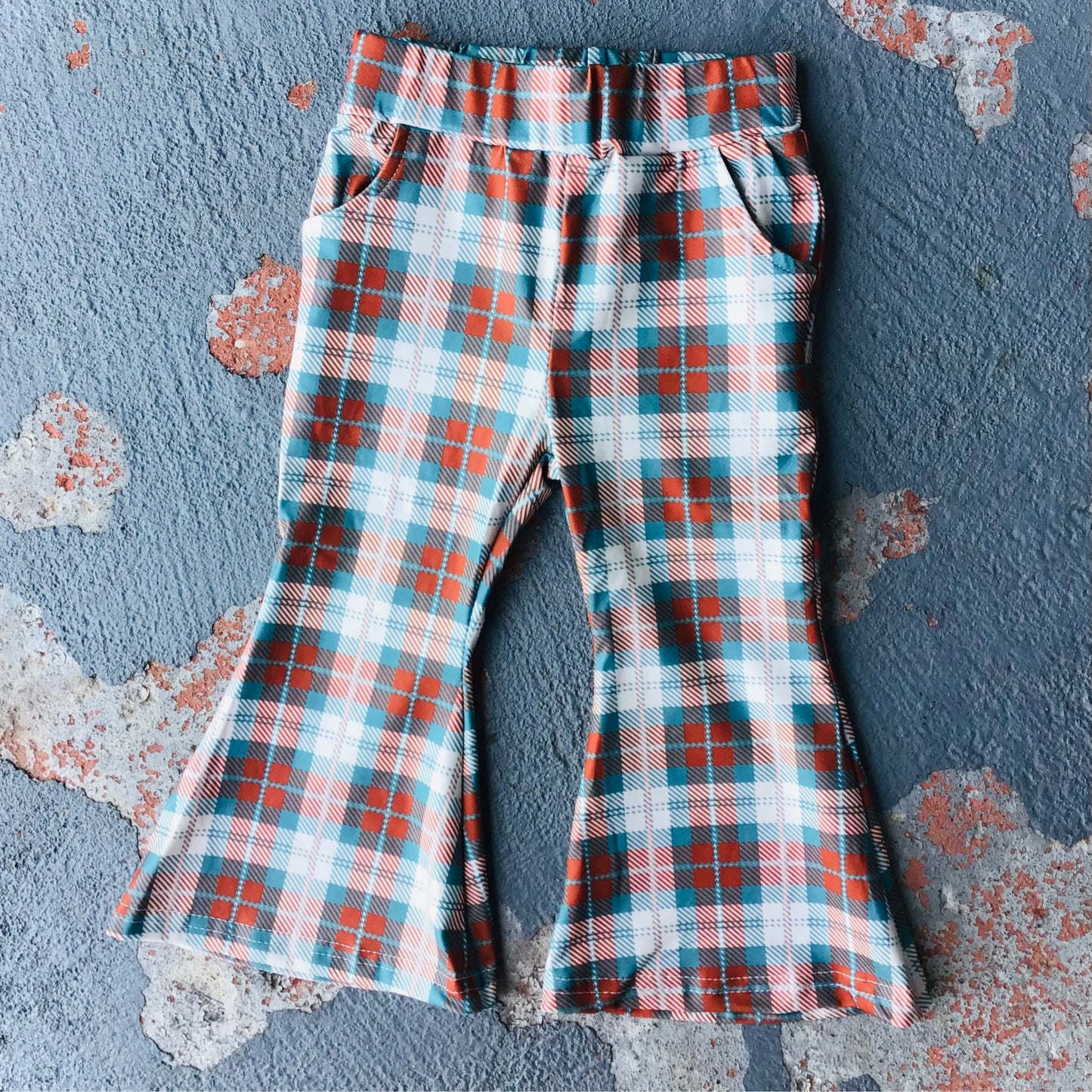 Brown & Turquoise Plaid Bell Bottoms