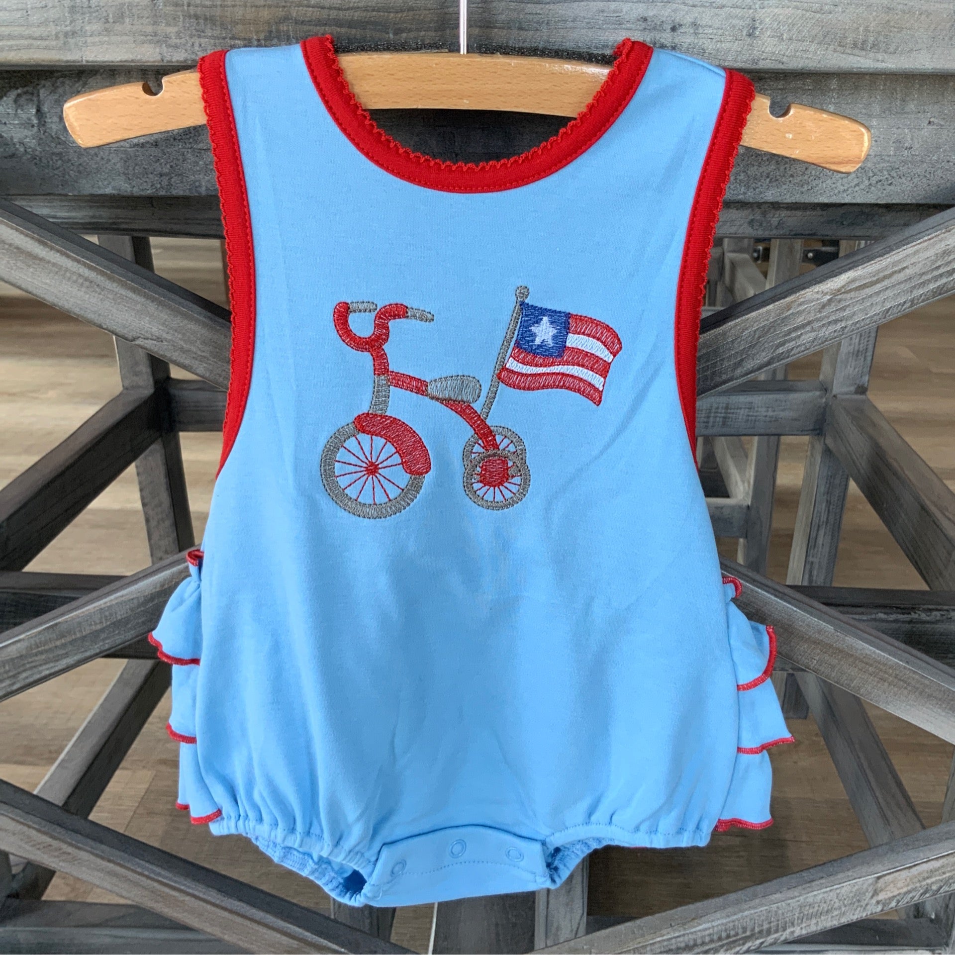 Patriotic Tricycle Bubble Romper – 4th of July Outfit