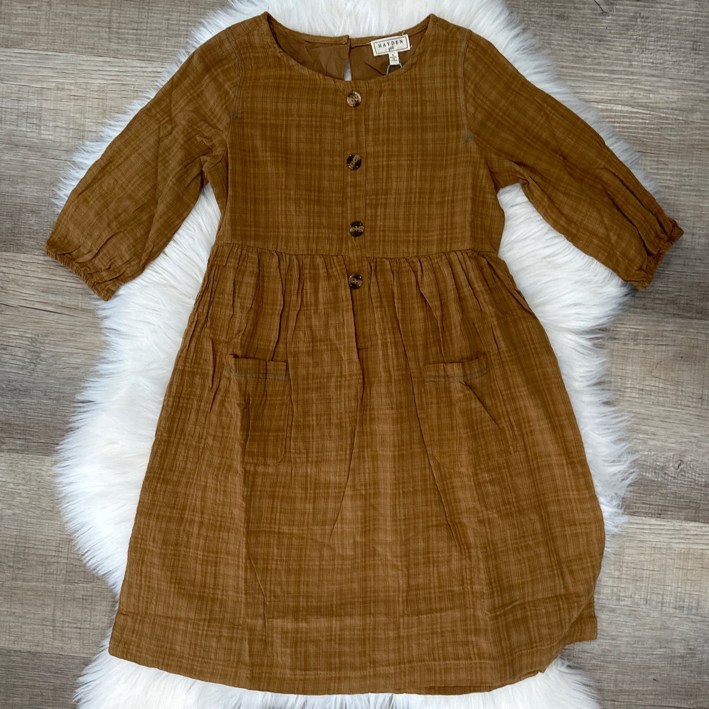 Girls Button Down Midi Peasant Dress