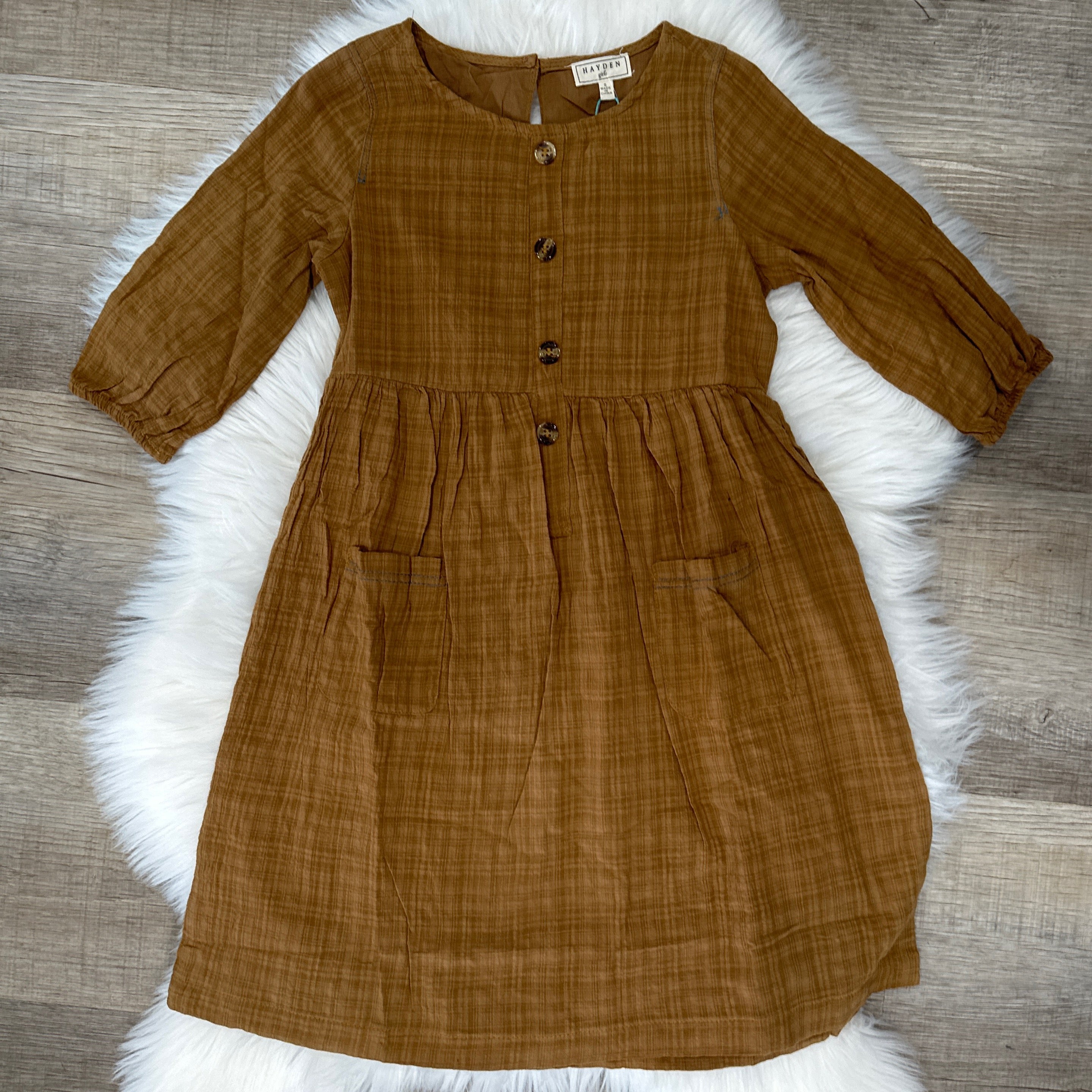 Girls Button Down Midi Peasant Dress