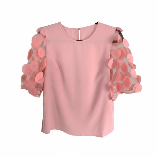 Dusty Pink Mesh Half Sleeve Blouse