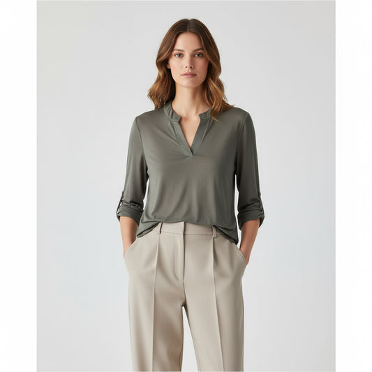 Taupe Wrinkle Free Lizzy Top B13P