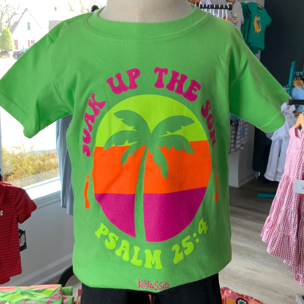 Soak Up The Son Kids T-Shirt – Christian Graphic Tee with Palm Sunset & Psalm 25:4