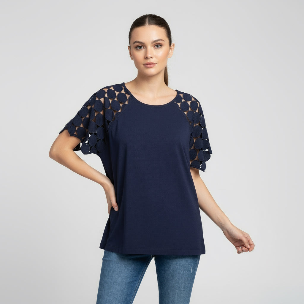 Linen Boxy Cut Lace Short Sleeve