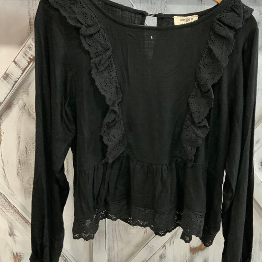 Linen Blend Ruffled LS top with lace