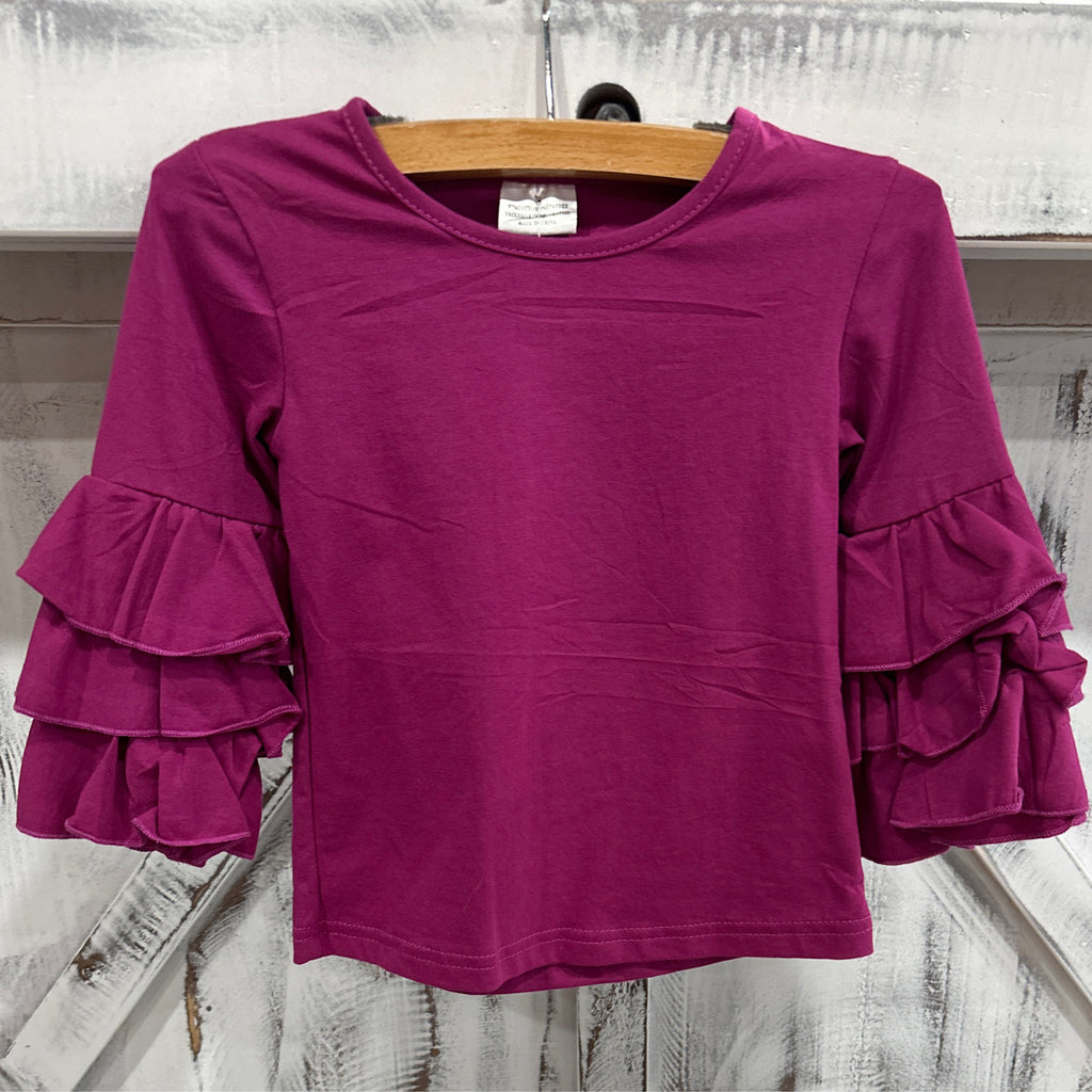 Girls’ Magenta Ruffle Bell Sleeve Top – Stylish Long Sleeve Shirt for Toddlers & Kids