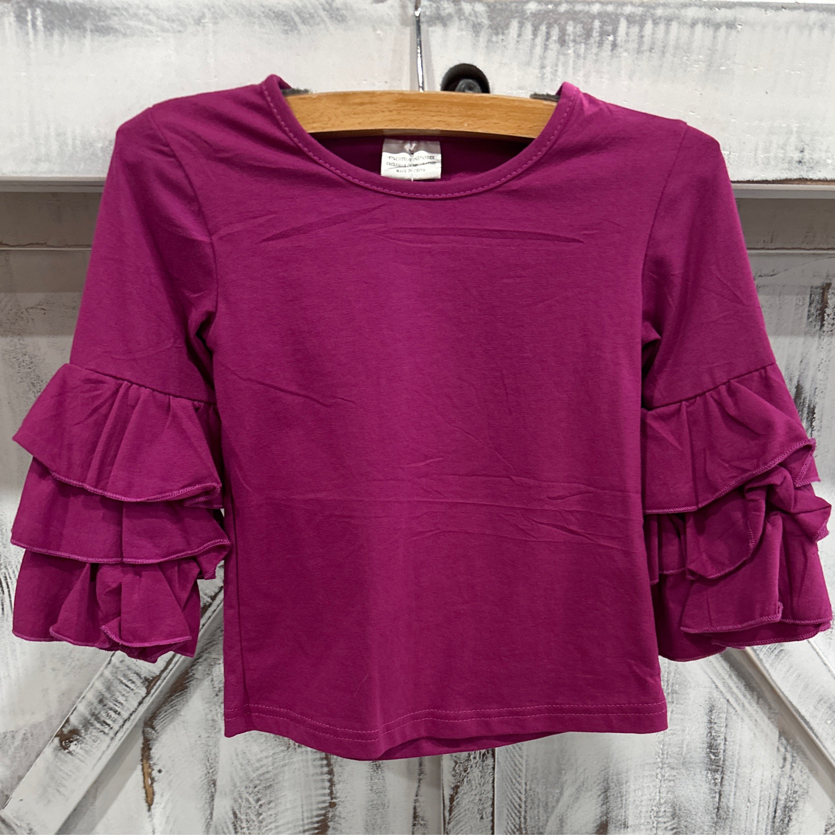 Girls’ Magenta Ruffle Bell Sleeve Top – Stylish Long Sleeve Shirt for Toddlers & Kids