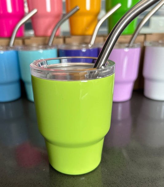 3 Oz. Tumbler Shot Glass with Metal Straw and Lid: Green