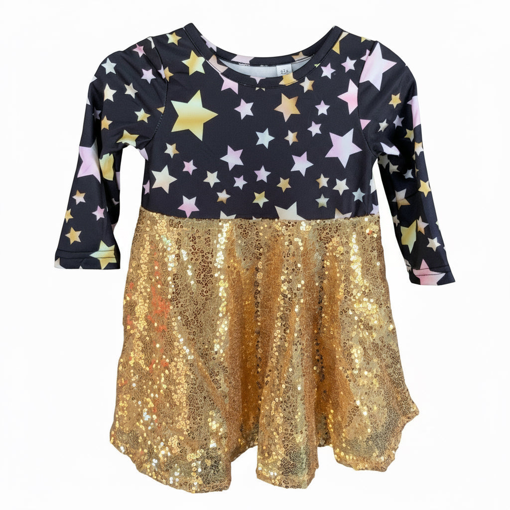 Black & Gold Starry Sequin Dress
